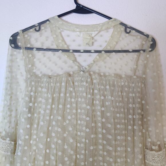 Denim & Supply Sheer Cream Mesh Polka Dot Romantic Victorian Fairy Blouse Small - Picture 6 of 10
